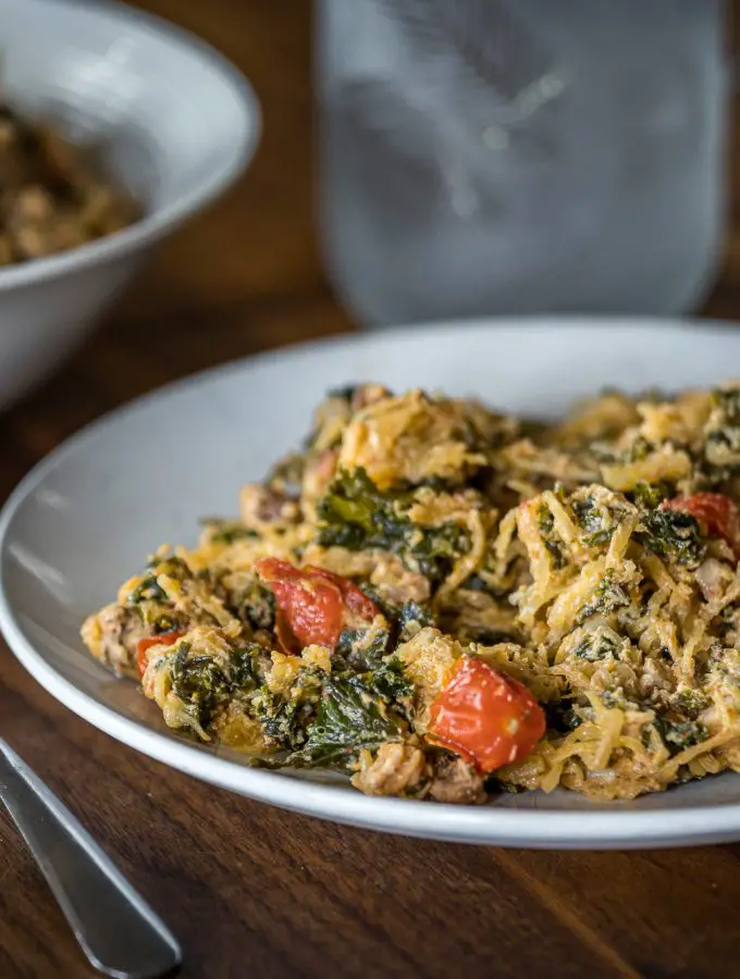 recette courge spaghetti, kale et noix de grenoble par fournoratio.com